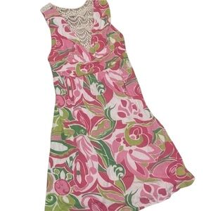 MACBETH COLLECTION by Margaret Josephs Floral Pink Crochet Dress Size: L